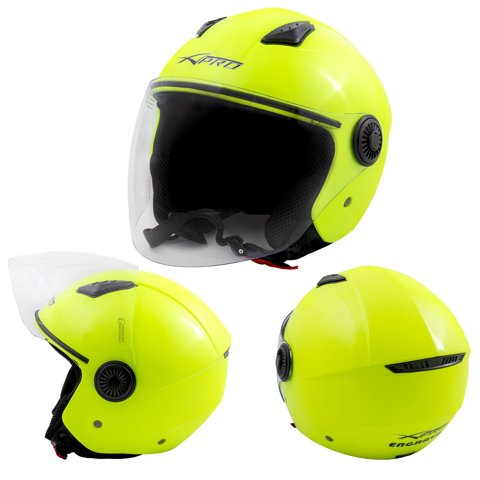 Open Face Jet Helmet Motorbike Scooter Long Visor Fluo Yellow XS