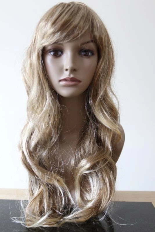 Long curly blonde wig with cheap bangs