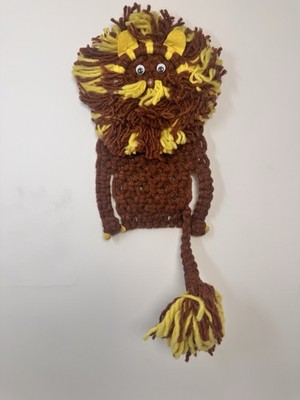 Vintage Cute Handmade Macrame Brown And Yellow Lion Mcm 1970s 24 x11  Can Hang