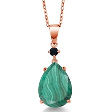 18K Rose Gold Plated Silver Green Malachite and Onyx Pendant Necklace For Women