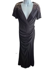 NWT Ieena for Mac Duggal Black Sequined Embellished Shoulder Gown Size 2