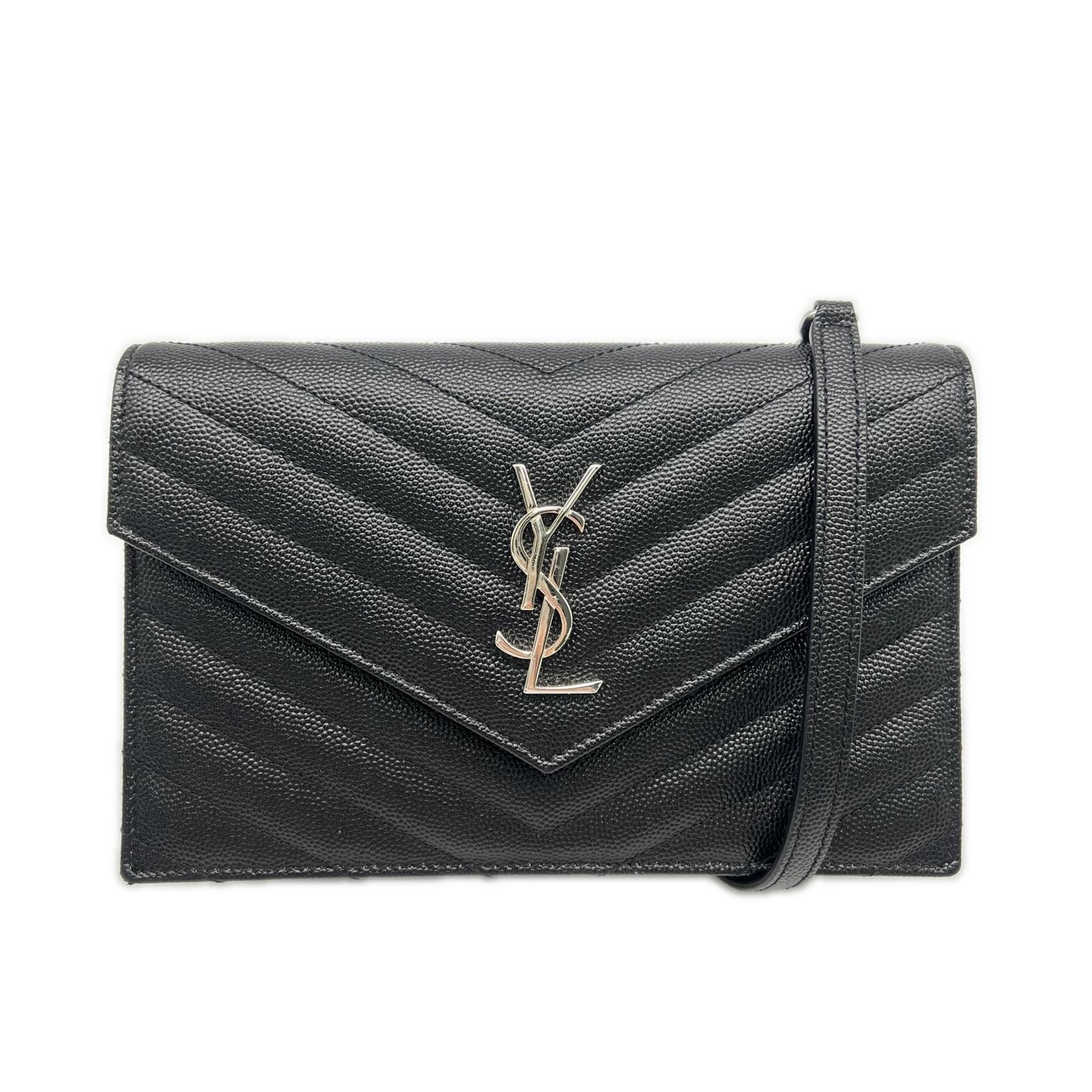 SAINT LAURENT Cassandra Envelope Chain WalletShoulder Bag black Calf leather525