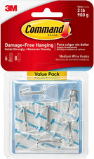 Medium Clear Wire Toggle Hooks, 6 Hooks and 8 Strips, Damage-Free Hanging Wall H 1.57 per strip