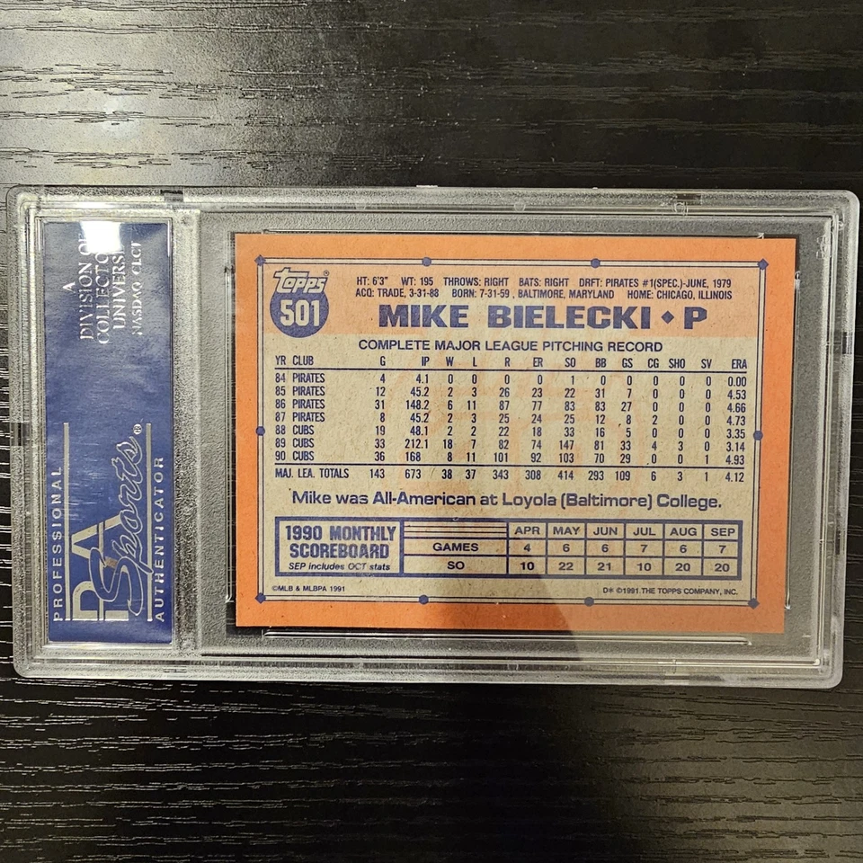 Mike Bielecki 1991 Topps #501 PSA 10 Gem Mint Chicago Cubs - Image 2 of 2