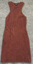 Express Dress Womens MediumRust Burgundy Brown Body Contour Ribbed Midi Bodycon