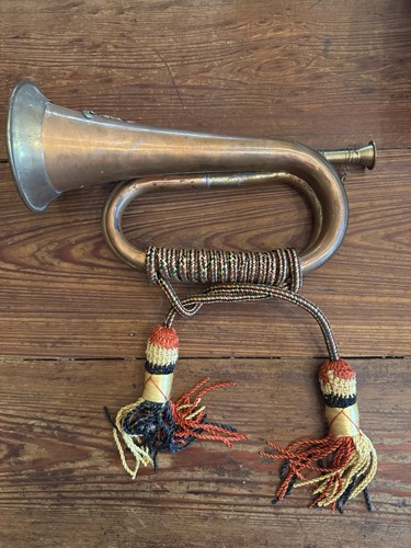 WW2 Era? Royal Artillery Copper and Brass Bugle with Badge, Ropes and Tassels