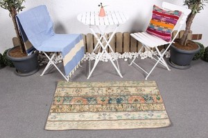 Turkish Vintage Rug, 2,3x3,9 ft Rug, Beige floral geometric Wool Rug