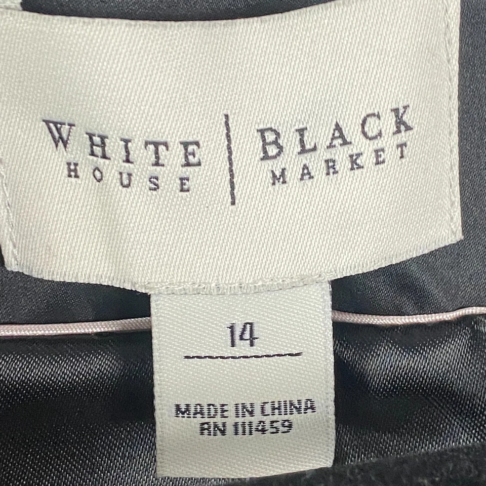 White House Black Market 夹克荷叶边正装黑色缎面外套 14 码 — 第 4/4 张图片