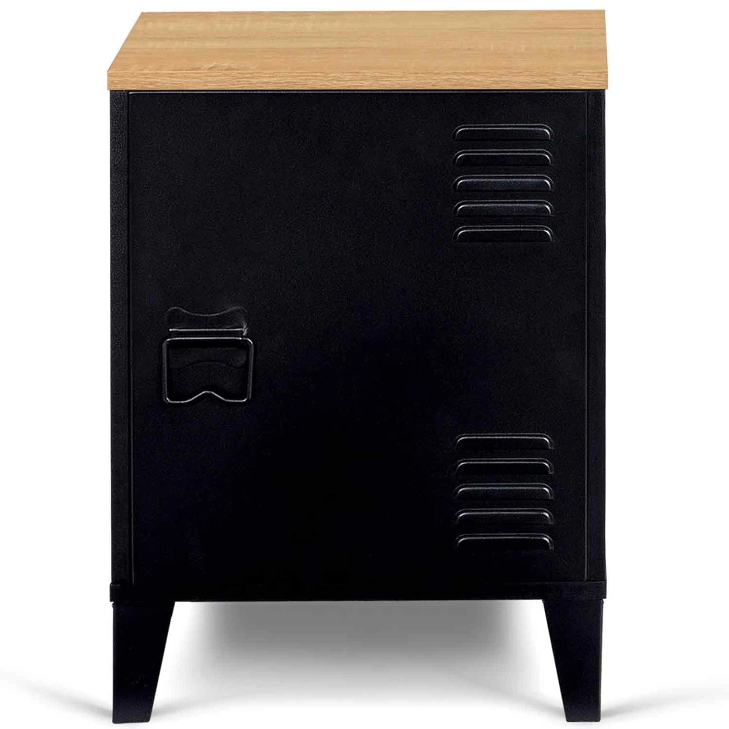 Table de chevet métal noir ESTER petit meuble de rangement industriel hêtre