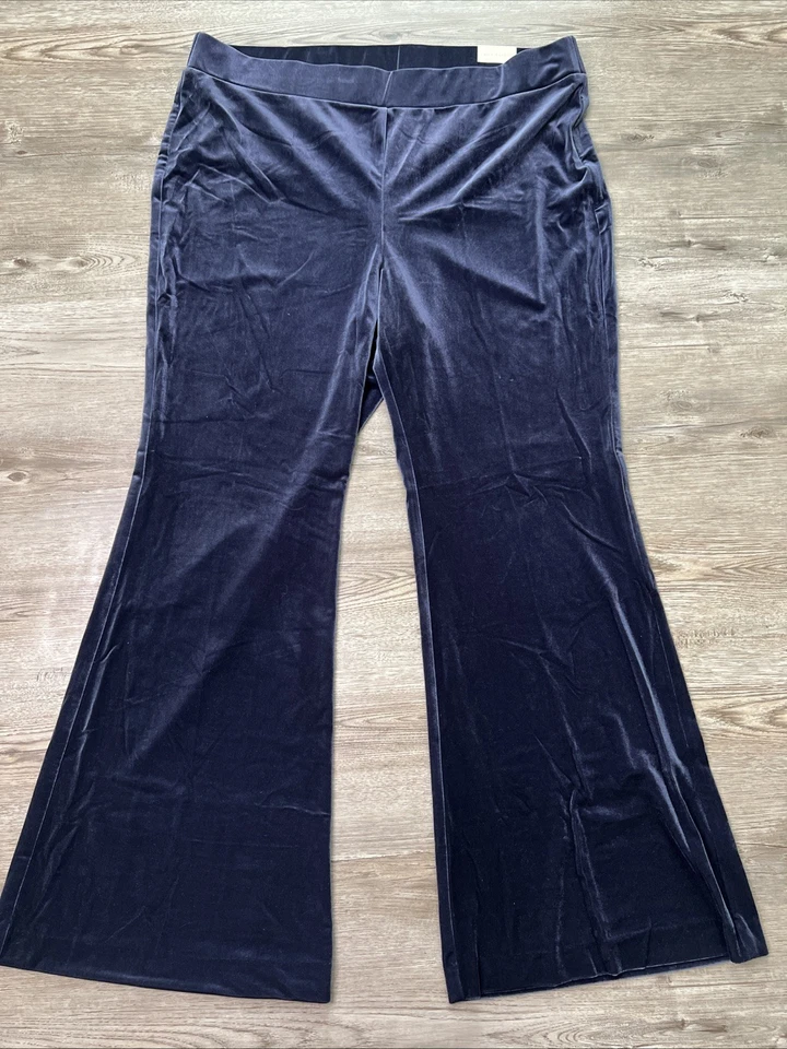 Pantalón Lane Bryant Pull On Terciopelo Pierna Acampanada Mujer 18 Púrpura Largo Completo Nuevo
