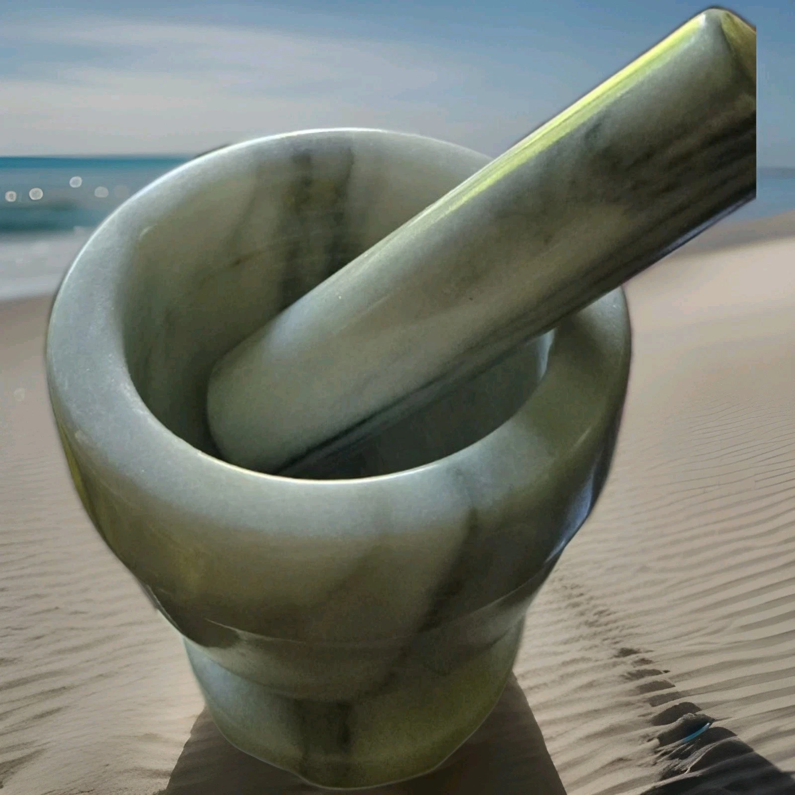 White & Gray Marble Mortar & Pestle 4.5” Kitchen Cooking Tool Grinding Herbs