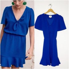 Sézane Blue Tie Front Flutter Sleeve Dress Size 34 Mini Small