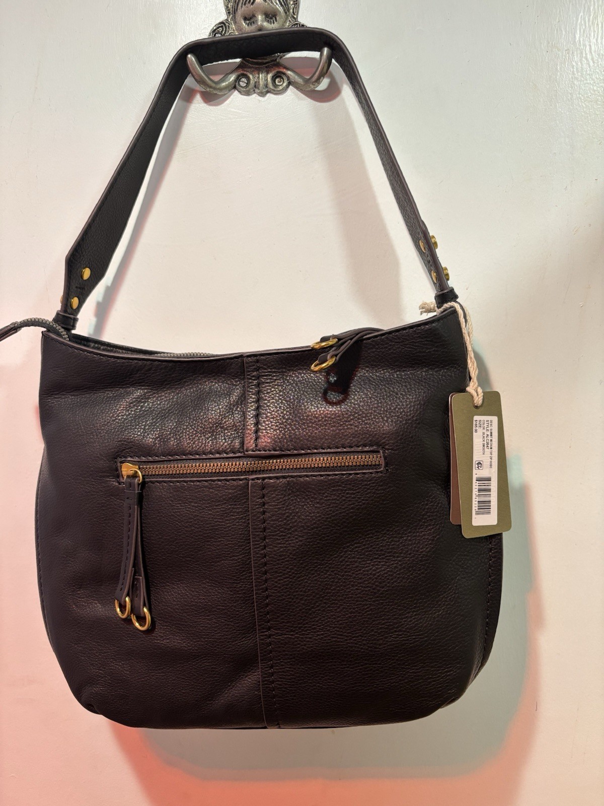 American Leather Co Summit Medium -Zip Top Leather Hobo Black-NWT