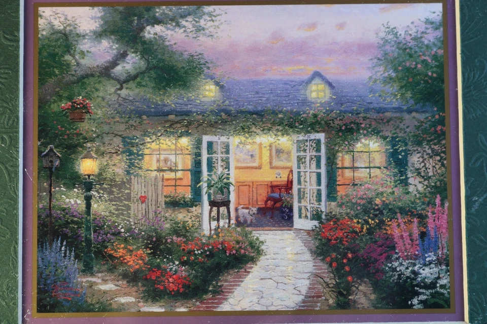 Impresión de acento vintage Thomas Kinkade enmarcada "Estudio en el jardín" certificado de autenticidad 9" x 11" Foto 2 de 4