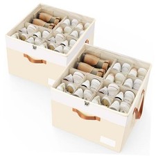 Shoe Organizer for Closet, 2 Pack Foldable Shoe Storage Organizer Box Beige