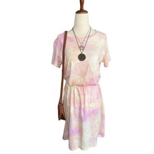 Pastel Tie Dye Cotton Dress Tall Small Elastic Waist Soft