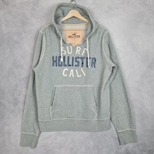 Vntg Y2K Hollister Hoodie Mens Large Gray Surf Cali Sweatshirt Fleece Pullover