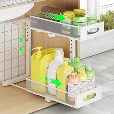 1 Pack Under Sink Pull Out Organizer, 2-Tier Adjustable Height Carbon Steel S...