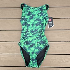 TYR Women's Durafast Green Camo Maxfit One piece Swimsuit Sz 28 NEW