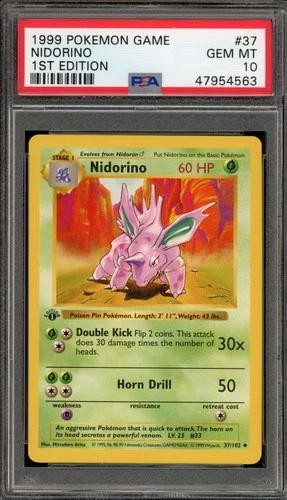Pokemon Nidorino Base Set Shadowless 1st Edition #37 PSA 10 Gem Mint