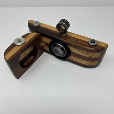 Vtg Wood Camera Sculpture John Shruptrine Art,  D-23 OakWalnut CocobollaRosewood