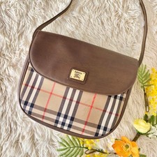 Burberrys Nova Check Shoulder Bag Canvas Beige Gold Shadow Horse OLD Vintage