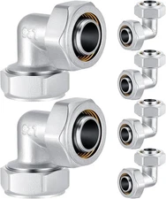 6 Pcs 3/4" Elbow Air Piping Fittings,Brass-nickel Plated,200psi,Tubing Silver 