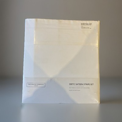 The White Company 300 Fäden Satin Streifen Set Flaches Laken und Spannbettlaken Full Size