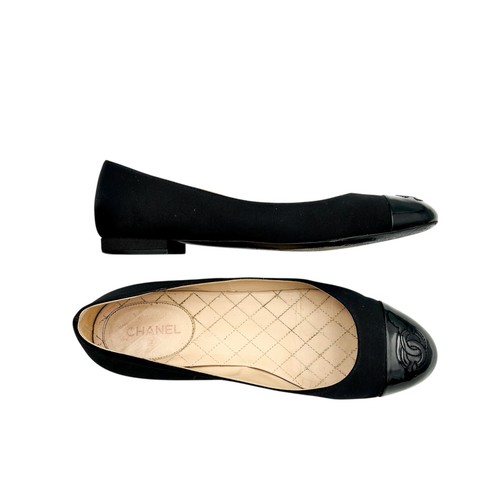 Chanel Ballet Flats EU 38 UK 5 US 8 Black Ribbon Patent Leather Cap Toe CC