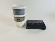 Lot of 3 Embossing Powders 1 Ounce Each Silver Gold Clear  1 New VersaMark Pad