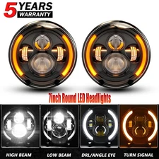 Pair 7" Inch Round LED Headlights Halo Angle Eyes DRL For Jeep TJ 1997-2005 2006
