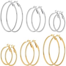 6 30mm 40mm 50mm, 6 Pairs Stainless Steel gold silver Plated Hoop Earrings