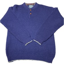 Woolrich Sweater Mens Medium Blue Dunham Heather Wool Henley Classic Vintage