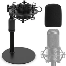 Upgraded Desktop Microphone Stand with Shock Mount and Windscreen