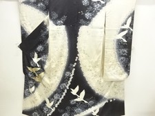 39660# JAPANESE KIMONO / ANTIQUE FURISODE / SILK / FLOWER & BIRD