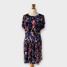 Warehouse Floral Dress 12 Blue Multi Tropical Fit & Flare Mini Pockets Summer