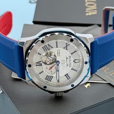 Men's Bulova 98A225 Marine Star White Dial Rubber Strap Automatic Watch 45mm