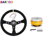 Suede Leather Deep Dish 93mm Drifting Racing Steering Wheel 14"+Quick Release