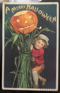 International Art Halloween Postcard Clapsaddle Child Holding JOL Posted RPO
