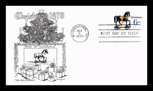 US COVER CHRISTMAS ANTIQUE TOY HORSE FIRST DAY ISSUE LOWRY ARISTOCRATS