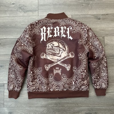 Rebel Vengeance Mens M Full Zip Jacket Brown Bandana Print 