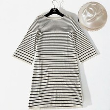 CHANEL Women's Striped Knit Dress Tunic Top Size 36 CC Logo Button P56240K07346