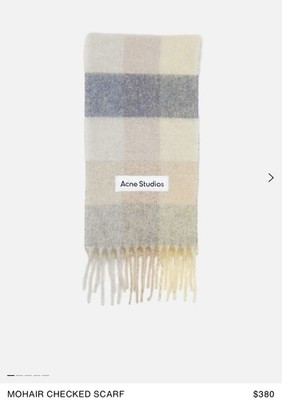 Acne Studios Mohair Checked Scarf NWT Beige Plaid Wool Blend Fringe Retail $380