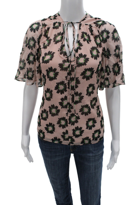 Ted Baker London Women Pink Floral Short Sleeve Round Neck Blouse Size 0