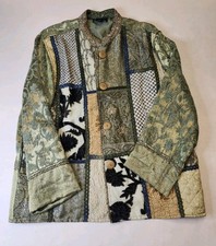 Vintage Retro Patchwork Blazer Jacket Green Earth Tones Women's Size Large
