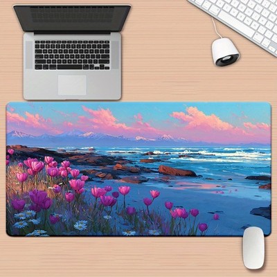 40*90cm XXL Blue Sea Art Mouse Pad - Non-Slip Rubber Base, Large Multi-Functiona
