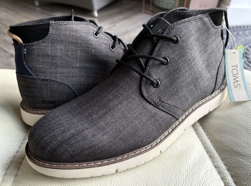 Toms Navi Black Waterproof Canvas Lace Up Boots UK 10 US 11 Rubber Soles
