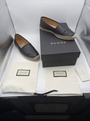 Gucci GG Leather Espadrilles Black EU 37.5 US 7.5