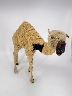 Antique Camel Toy Figurine Glass Eyes Mohair Fur Early 1900s German Style