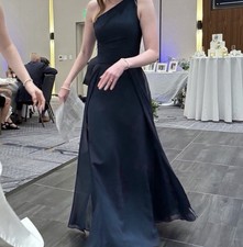 Azazie Dallas Dark Navy One-Shoulder Chiffon Bridesmaid Wedding Formal Gown
